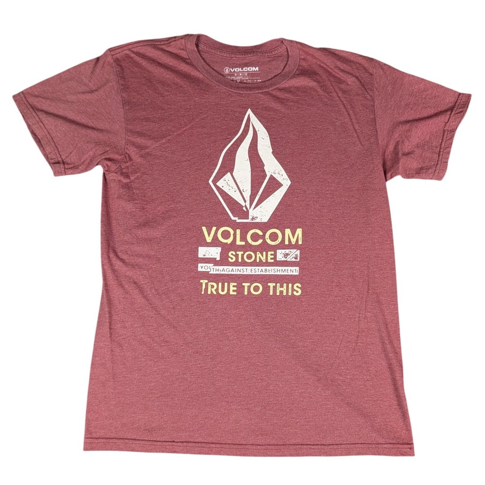 Volcom Graphic T-Shirt Mens Medium Burgundy Stone Logo True To This Excellent